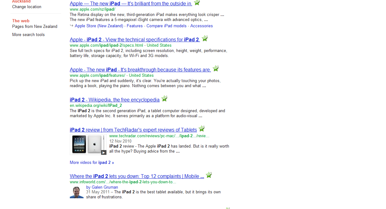 Google search for iPad 2