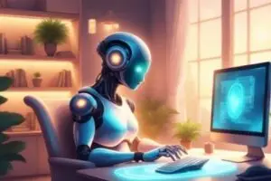 AI robot typing on computer