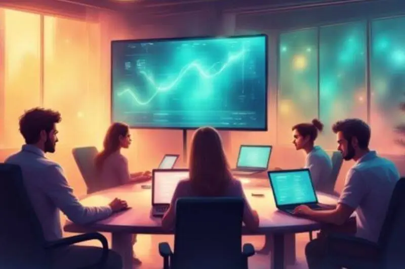 Group of online buyers sitting around table